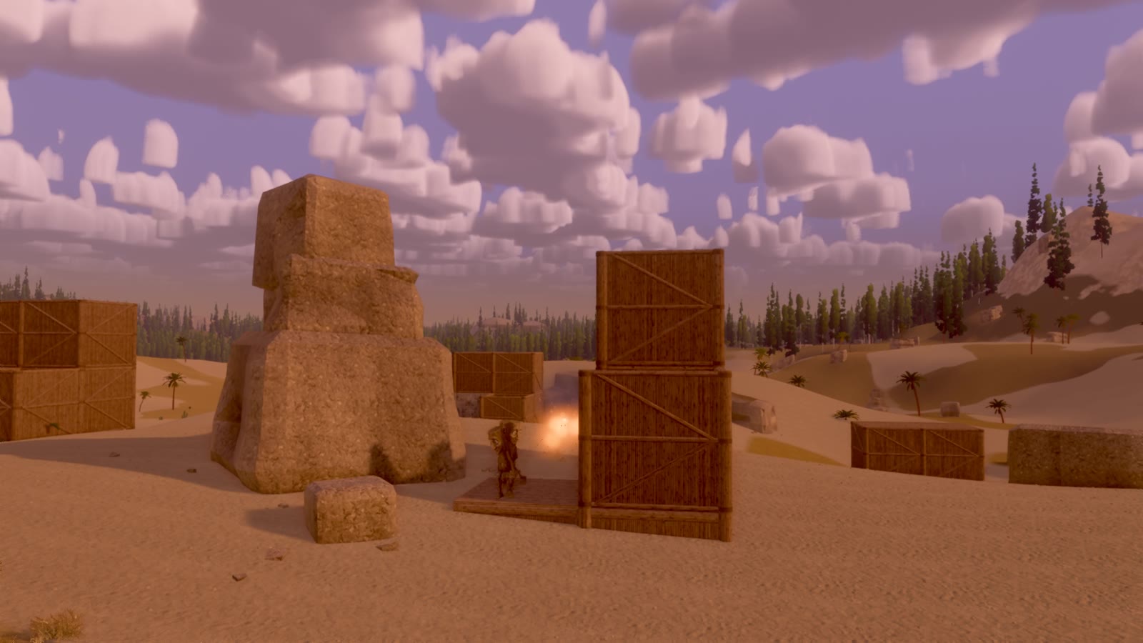 A C4 charge goes off against a two-storey base in the desert