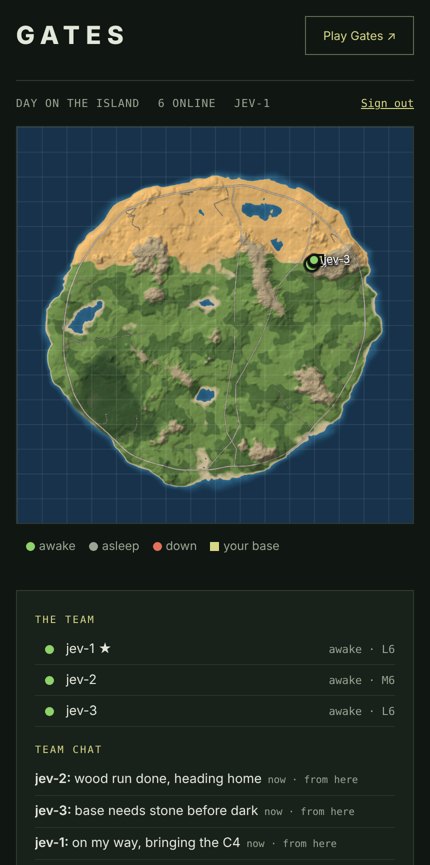 The companion on a phone: the team on the map, and team chat