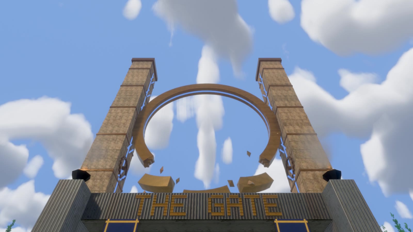 THE GATE from the plaza: a 92 m sandstone gate and its broken ring